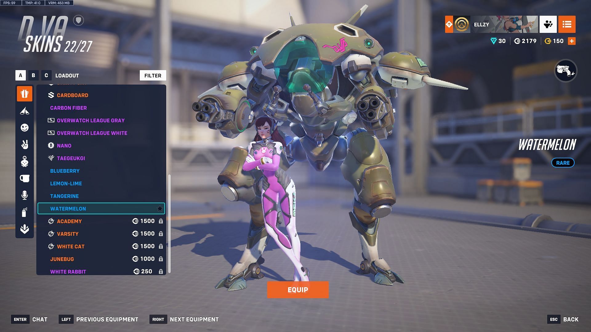 Watermelon D.Va skin (Image via Sportskeeda Gaming | Blizzard Entertainment)